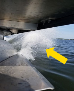 Lost performance without T.A.P.® Fin System. This boat is shown at slow, medium and full speed. The amount of force coming off the boat is lost performance.