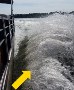 Lost performance without T.A.P.® Fin System. This boat is shown at slow, medium and full speed. The amount of force coming off the boat is lost performance.